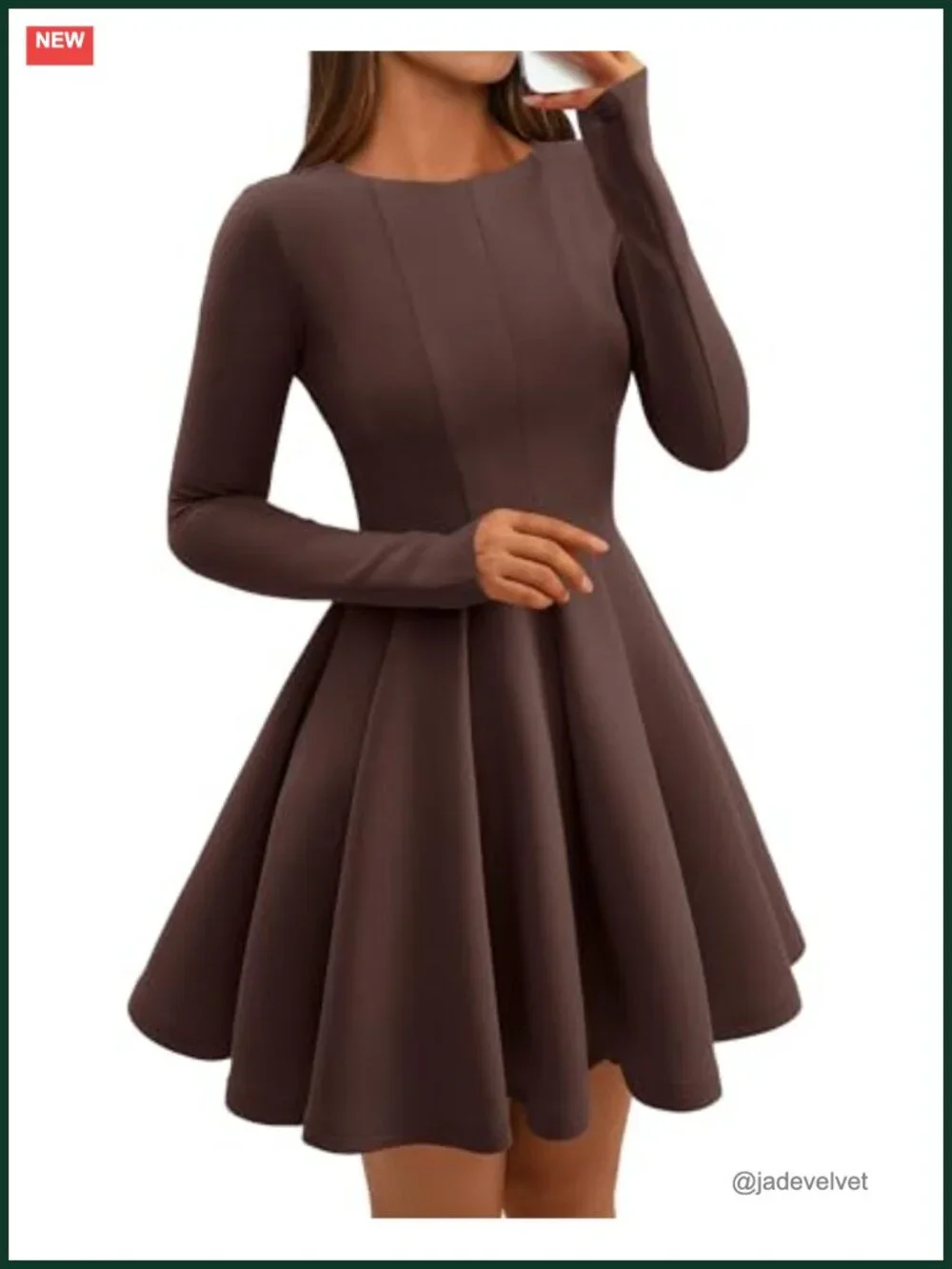 Long Sleeve A-Line Pleated Swing Mini Dress Women High Waist Flowy Party